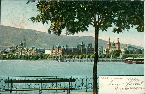 Ansichtskarte Zürich Stadtteilansicht Partie am Alpenquai 1906