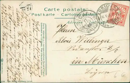 Ansichtskarte Zürich Stadtteilansicht Partie am Alpenquai 1906