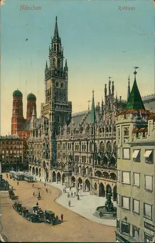 Ansichtskarte München Altes Rathaus, im Hintergrund Frauenkirche 1912