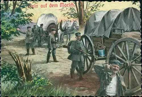 Militär/Propaganda 1.WK (Erster Weltkrieg) Train auf dem Marsch 1915