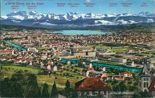 Ansichtskarte Zürich Panorama-Ansicht Stadt und die Alpen 1930