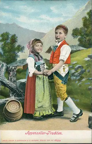 Appenzell (CH) Appenzeller-Trachten, Kinder in traditioneller Kleidung 1910