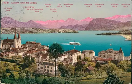 Ansichtskarte Luzern Lucerna Panorama-Ansicht Luzern und die Alpen 1914