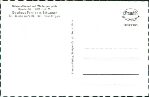 Bernau im Schwarzwald Panorama-Ansicht mit Gasthaus-Pension z. Schwanen 1960