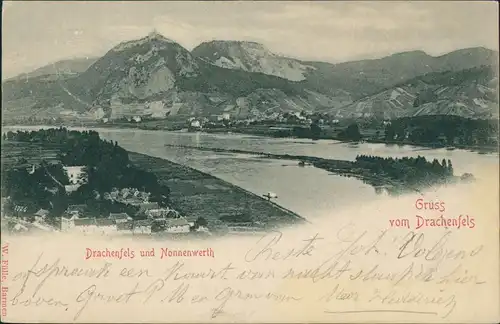 Königswinter Drachenfels und Nonnenwerth, Rhein Gruss-Karte 1905