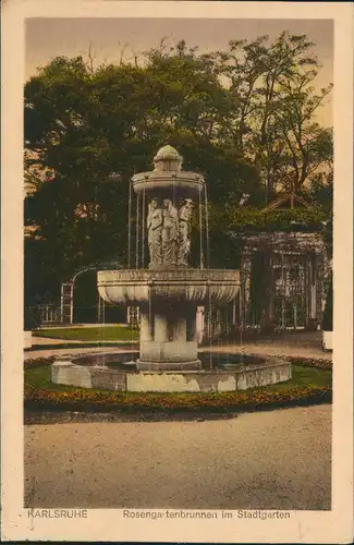 Ansichtskarte Karlsruhe Rosengartenbrunnen im Stadtgarten 1926