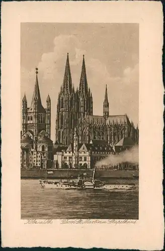Köln Dom St. Martin, Stapelhaus, Rhein Schiff Dampfer (Künstlerkarte) 1910
