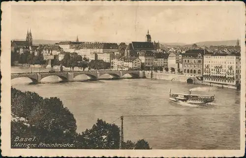 Ansichtskarte Basel Panorama-Ansicht (Collogravure mit Büttenrand) 1920