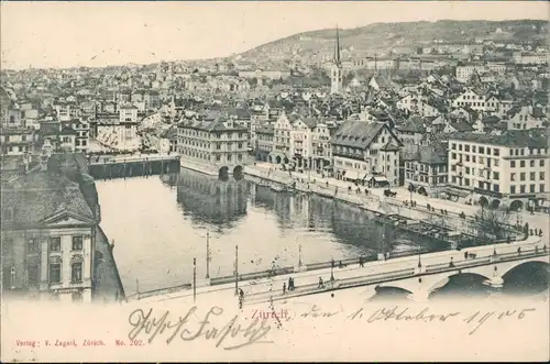 Ansichtskarte Zürich Panorama-Ansicht, Stadt-Ansicht mit Brücke 1905