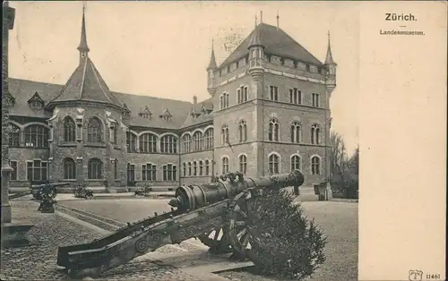 Ansichtskarte Zürich Landesmuseum, alte Kanonen Geschütze 1909