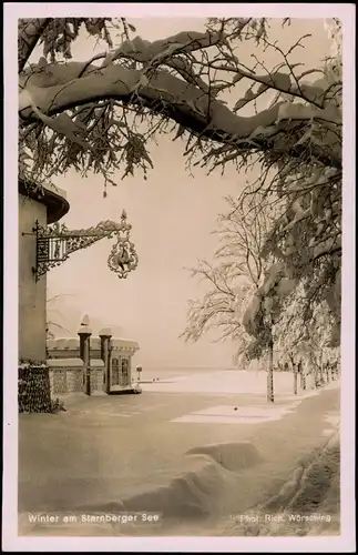Ansichtskarte Starnberg Starnberger See und Gasthaus im Winter 1943