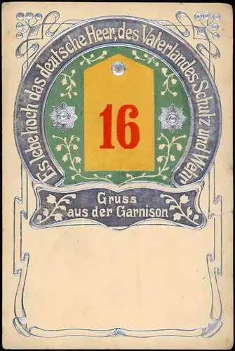 Künstlerkarte - Militär Garnisionskarte 16 Harnision Jugendstil 1906 Silberrand
