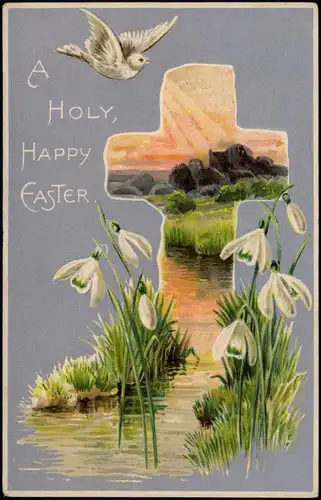 Glückwunsch Ostern / Easter A Holy, Happy Easter. 1909 Silber-Effekt