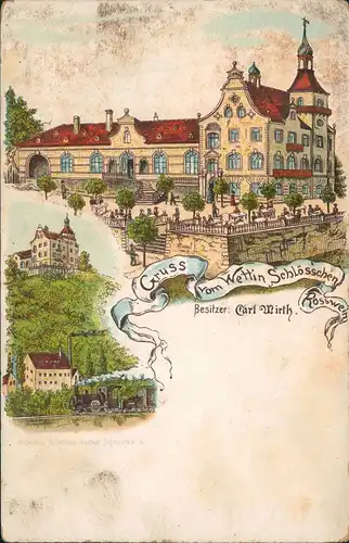 Ansichtskarte Litho AK Roßwein Wettin Schlösschen MB Lokomotive 1903