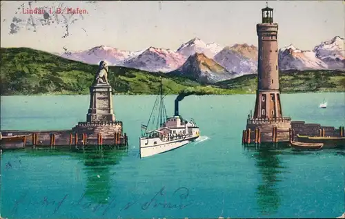 Ansichtskarte Lindau (Bodensee) Hafen, Dampfer 1933