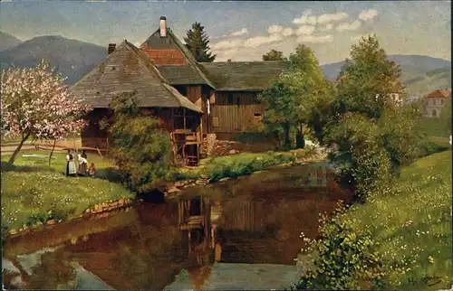Schönau im Schwarzwald Altes Haus an der Wiese - Schwarzwald Idylle 1913