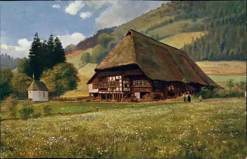 .Baden-Württemberg Schwarzwaldhaus mit Kapellchen. Idylle Künstlerkarte 1913
