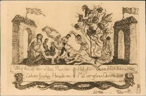 Ansichtskarte  Scherzkarte Männer Frauen Wirf den alten Plunder 1913