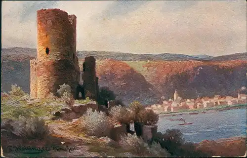 Ansichtskarte St. Goarshausen Burg Katz - Künstlerkarte 1913