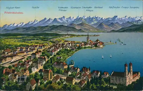 Ansichtskarte Friedrichshafen Totale, Künstlerkarte 1916