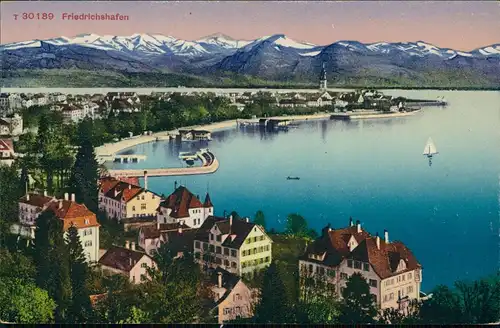 Ansichtskarte Friedrichshafen Stadtpartie mit Hafen 1916