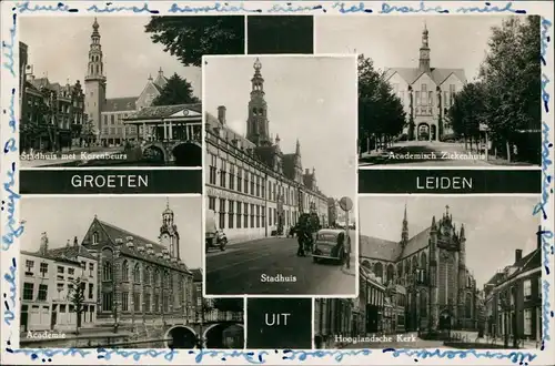 Postkaart Leiden Leyden 5 Bild: Academie, Stadthuis 1957