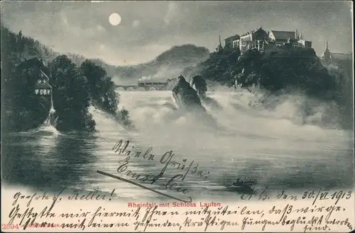 Neuhausen am Rheinfall Rheinfall mit Schloß Laufen Mondschein 1913