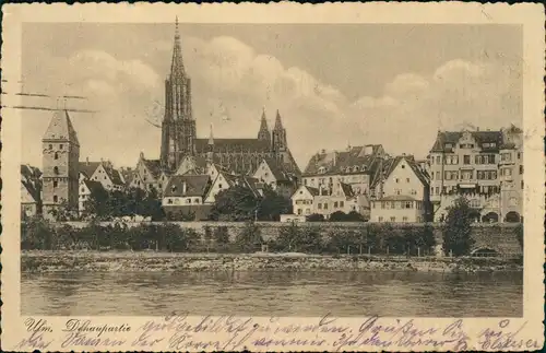 Ansichtskarte Ulm a. d. Donau Stadt, Häuserzeile 1914  gel. Feldpost Rollstempel