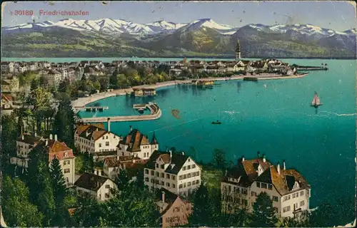 Ansichtskarte Friedrichshafen Stadtpartie mit Hafen 1916/1917