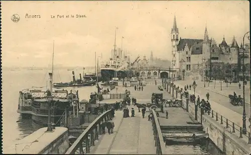 Postkaart Antwerpen Anvers Hafen Le Port et le Steen 1910