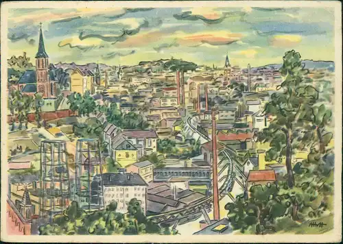 Elberfeld-Wuppertal Elberfeld Panorama nach Aquarell A. Hoffmann (Künstlerkarte) 1950