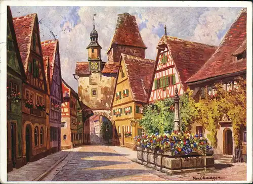Rothenburg ob der Tauber Rödergasse mit Markusturm nach Gemälde Max   1936