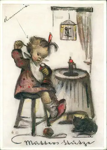 Ansichtskarte  Künstlerkarte: Mädchen Sticken 1940   2. Weltkrieg Feldpost