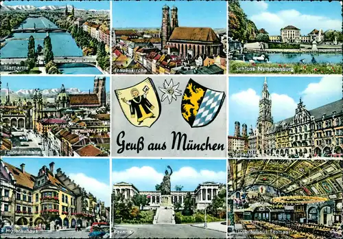 München Mehrbildkarte mit 8 Ortsansichten u. Sehenswürdigkeiten 1960
