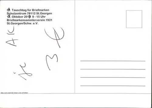 St. Georgen (Schwarzwald)  Sonderkarte BSV, Briefmarkentauschtag 2017