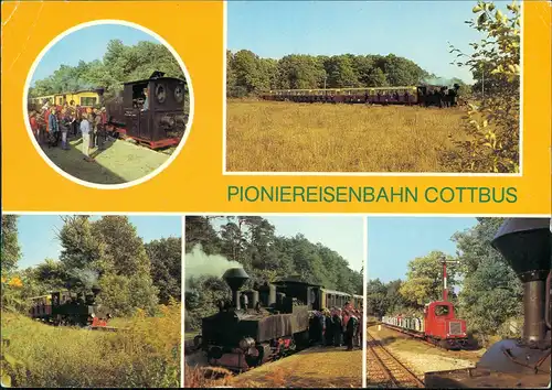 Ansichtskarte Cottbus Pioniereisenbahn, belebt 1982