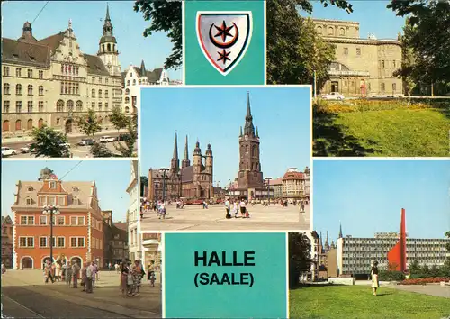 Halle (Saale) Hansaring, Markt  Marienkirche Roter Turm  Fahnenmonument 1986
