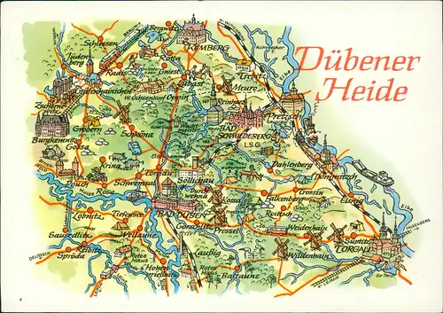 Bad Düben Umland-Ansicht Landkarte Dübener Heide (DDR Karte) 1990