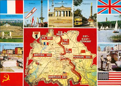 Berlin Stadtteilansichten mit Verlauf der Sektoren, Mauer - THE WALL 1970