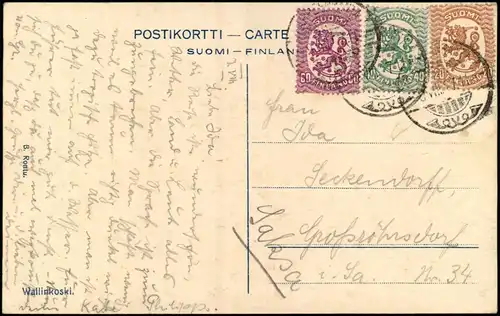 Postcard .Finnland Suomi Wallinkoski. 1917  gel. Briefmarke u. Stempel