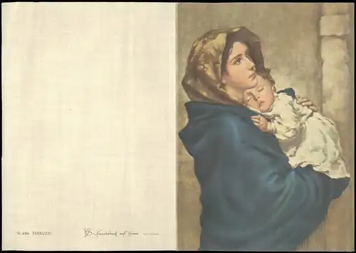 Ansichtskarte  Leinen-Karte Maria und Jesus - Künstlerkarte 1994