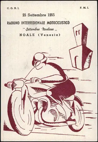 .Italien Italia Künstlerkarte Motorsport Motociclistico Noale Venezia 1955