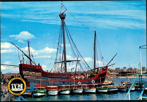 Barcelona Hafen, Carabela Segelschiff SANTA MARIA (Schiff Schiffsname) 1972