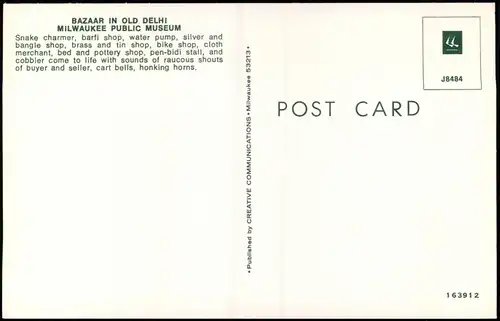 Postcard Milwaukee Public Museum, Bazaar in Old Dehli 1975