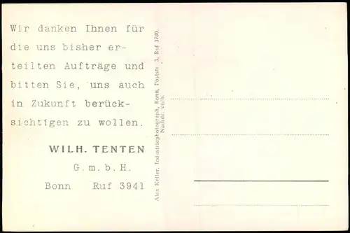 Ansichtskarte Bonn Werbekarte Neujahr Tenten GmbH Bornheimerstrasse 3 1934