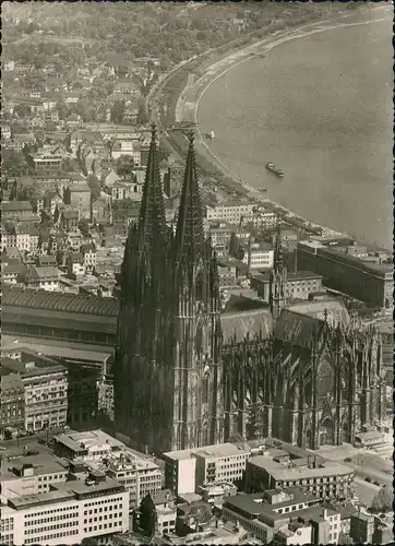 Ansichtskarte Köln Kölner Dom Luftbild mit Rhein 1956