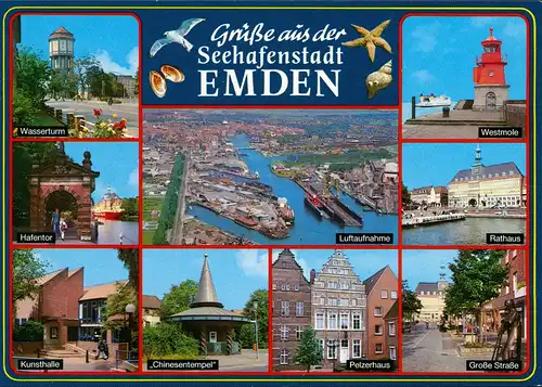 Ansichtskarte Emden Mehrbildkarte der Seehafenstadt u.a. Luftaufnahme 2004