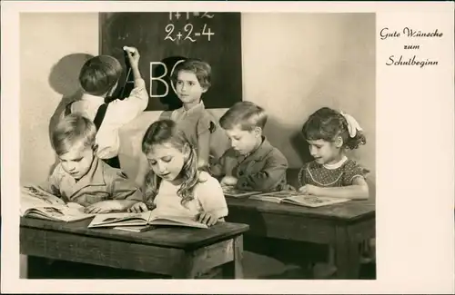 Glückwunsch Schulanfang Einschulung DDR AK Kinder in der Schule 1959