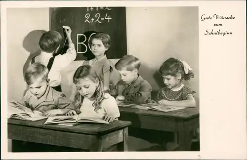 Glückwunsch Schulanfang Einschulung DDR Karte Kinder in der Schule 1959