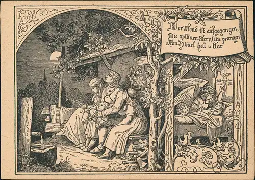 Künstlerkarte Künstler LUDWIG RICHTER: Der Mond ist aufgegangen 1940